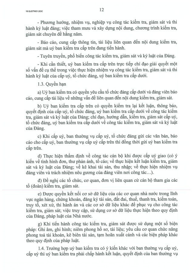 QUY ĐỊNH SỐ 21-QĐ/TW về CÔNG TÁC KIỂM TRA, GIÁM SÁT, KỶ LUẬT CỦA ĐẢNG- Ảnh 14.