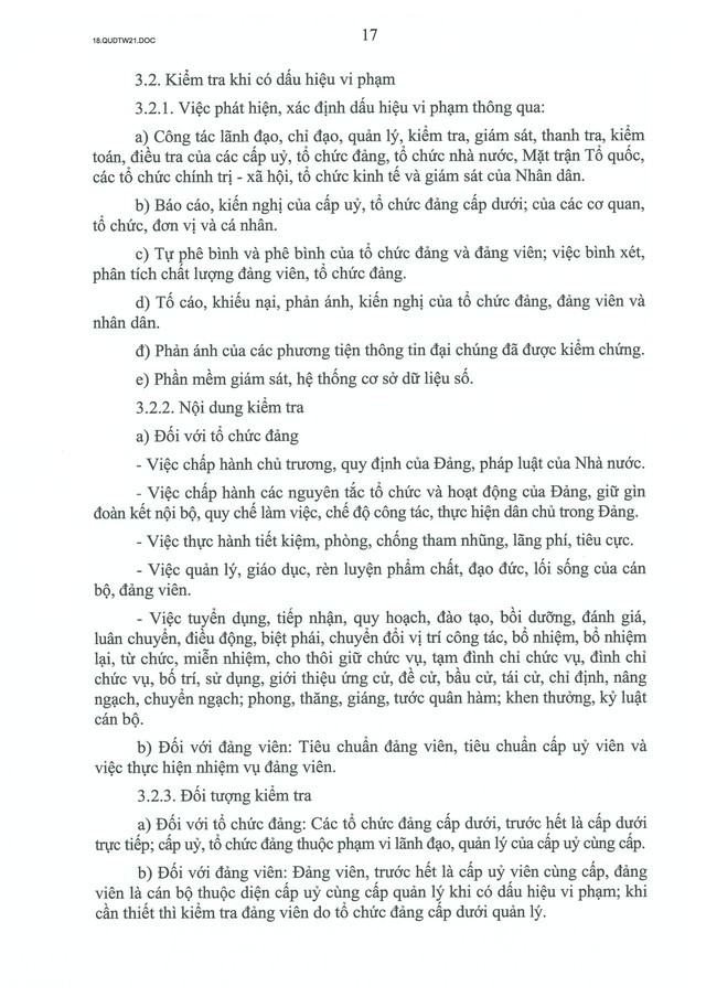 QUY ĐỊNH SỐ 21-QĐ/TW về CÔNG TÁC KIỂM TRA, GIÁM SÁT, KỶ LUẬT CỦA ĐẢNG- Ảnh 19.