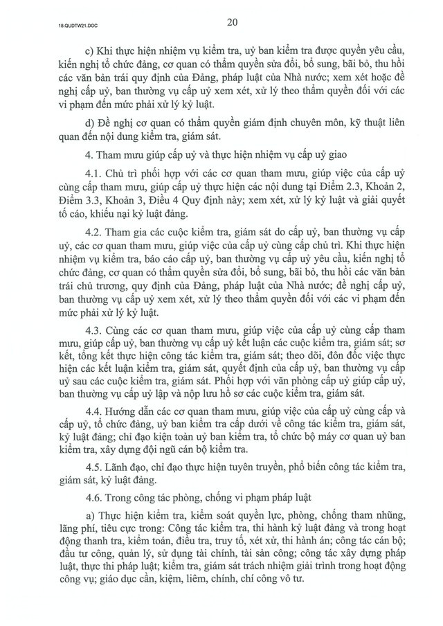 QUY ĐỊNH SỐ 21-QĐ/TW về CÔNG TÁC KIỂM TRA, GIÁM SÁT, KỶ LUẬT CỦA ĐẢNG- Ảnh 22.
