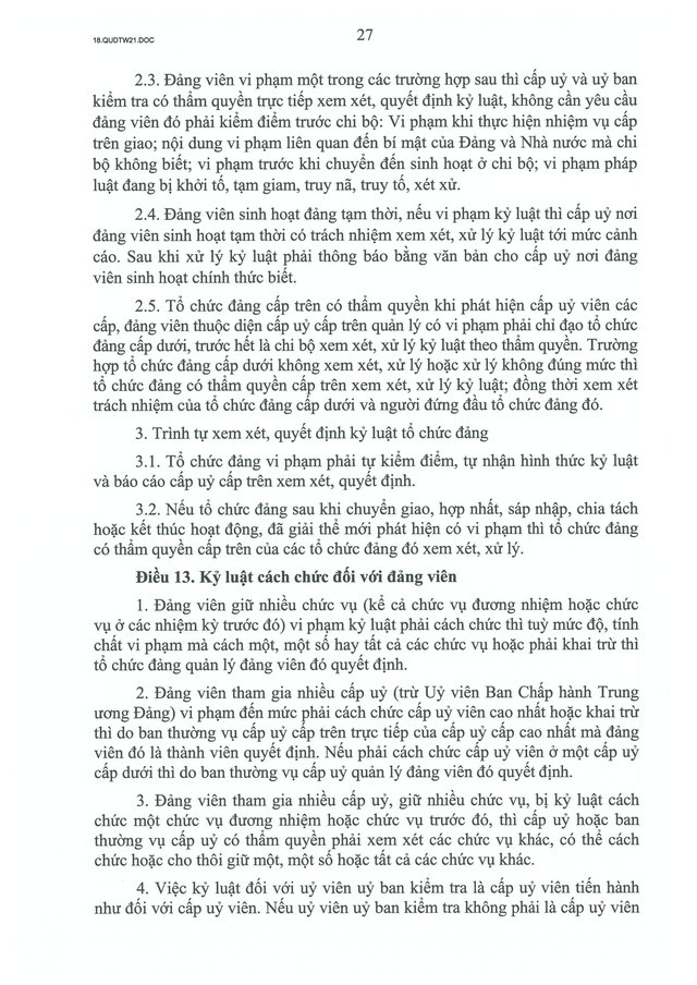 QUY ĐỊNH SỐ 21-QĐ/TW về CÔNG TÁC KIỂM TRA, GIÁM SÁT, KỶ LUẬT CỦA ĐẢNG- Ảnh 29.
