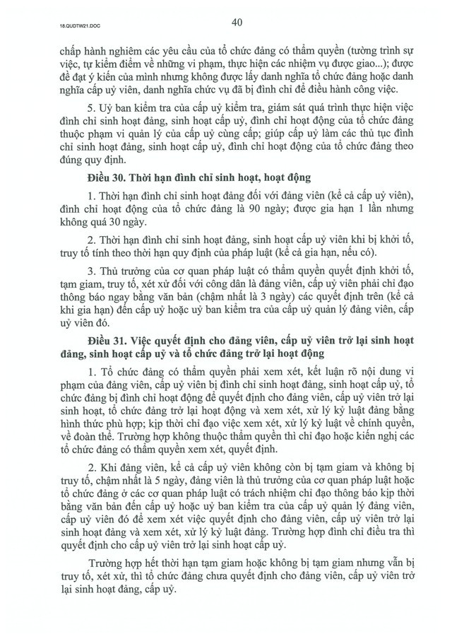 QUY ĐỊNH SỐ 21-QĐ/TW về CÔNG TÁC KIỂM TRA, GIÁM SÁT, KỶ LUẬT CỦA ĐẢNG- Ảnh 42.