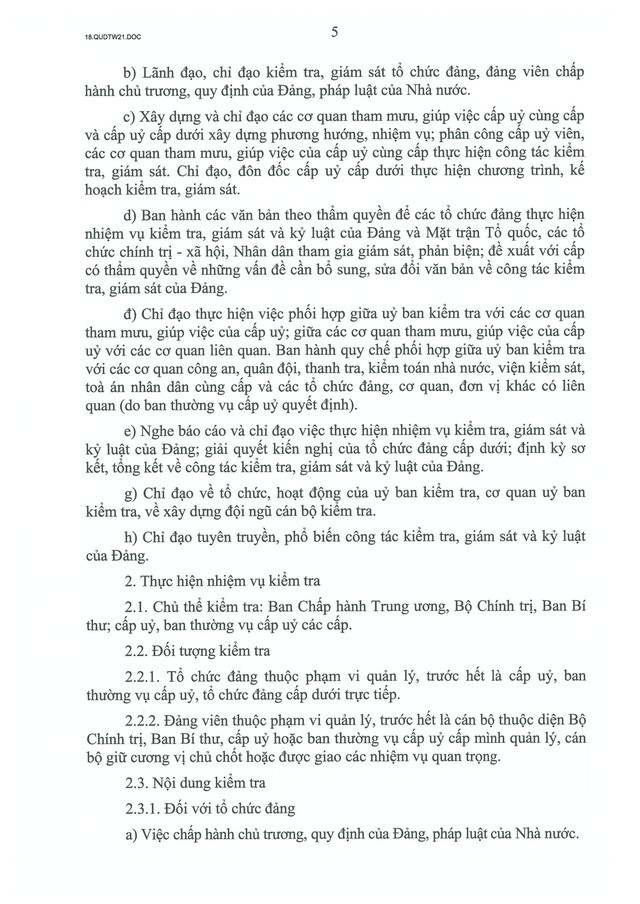 QUY ĐỊNH SỐ 21-QĐ/TW về CÔNG TÁC KIỂM TRA, GIÁM SÁT, KỶ LUẬT CỦA ĐẢNG- Ảnh 7.