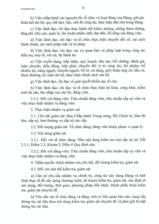QUY ĐỊNH SỐ 21-QĐ/TW về CÔNG TÁC KIỂM TRA, GIÁM SÁT, KỶ LUẬT CỦA ĐẢNG- Ảnh 8.