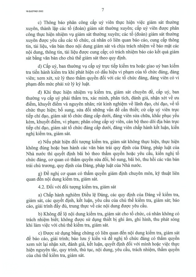 QUY ĐỊNH SỐ 21-QĐ/TW về CÔNG TÁC KIỂM TRA, GIÁM SÁT, KỶ LUẬT CỦA ĐẢNG- Ảnh 9.