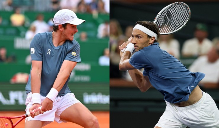 Joao Fonseca (trái) và Arthur Rinderknech (phải) chuẩn bị cho màn so tài tại vòng 2 Munich Open
