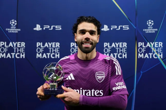 David Raya thi đấu tập trung trong màu áo Arsenal tại Champions League