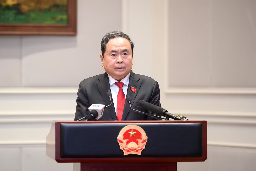Chủ tịch Quốc hội Trần Thanh Mẫn phát biểu tại cuộc gặp mặt. (Ảnh: ĐĂNG KHOA) a9-bnd-8445.jpg