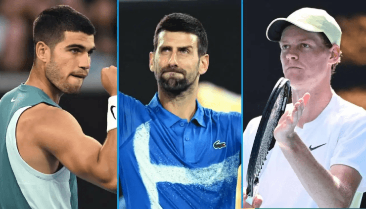 Jannik Sinner, Novak Djokovic và Carlos Alcaraz tại một sự kiện tennis