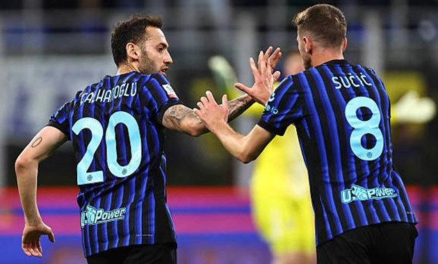 Các cầu thủ Inter Milan ăn mừng sau màn ngược dòng kịch tính để lọt vào chung kết Coppa Italia.