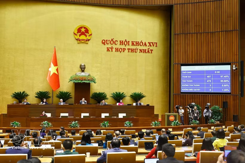 The National Assembly votes to adopt the resolution on the establishment of Dong Nai city as a centrally governed city. (Photo: VNA)