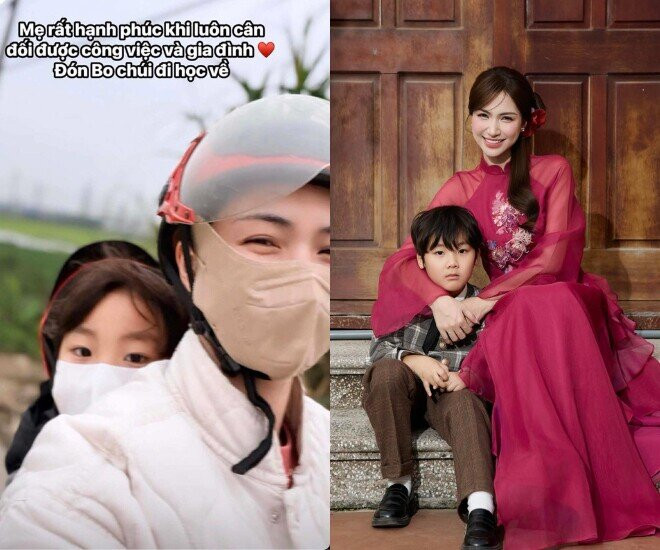 Hòa Minzy chạy xe máy đưa con đi học, thay vì bằng ô tô.