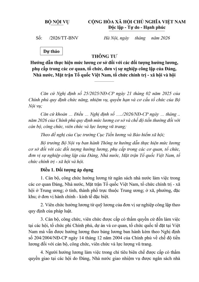 TOÀN VĂN: Dự thảo Thông tư Hướng dẫn thực hiện mức lương cơ sở- Ảnh 1.