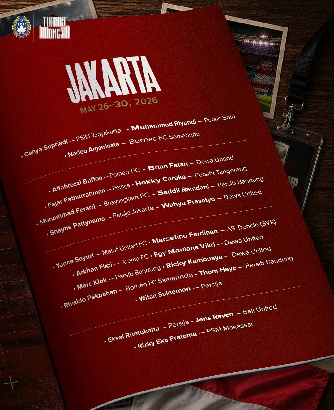 Danh sách 23 cầu thủ Indonesia được triệu tập chuẩn bị cho AFF Cup 2026.