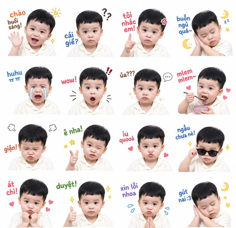 Bé Ijun sở hữu vẻ ngoài điềm đạm và thanh tú trong bộ nhãn dán.