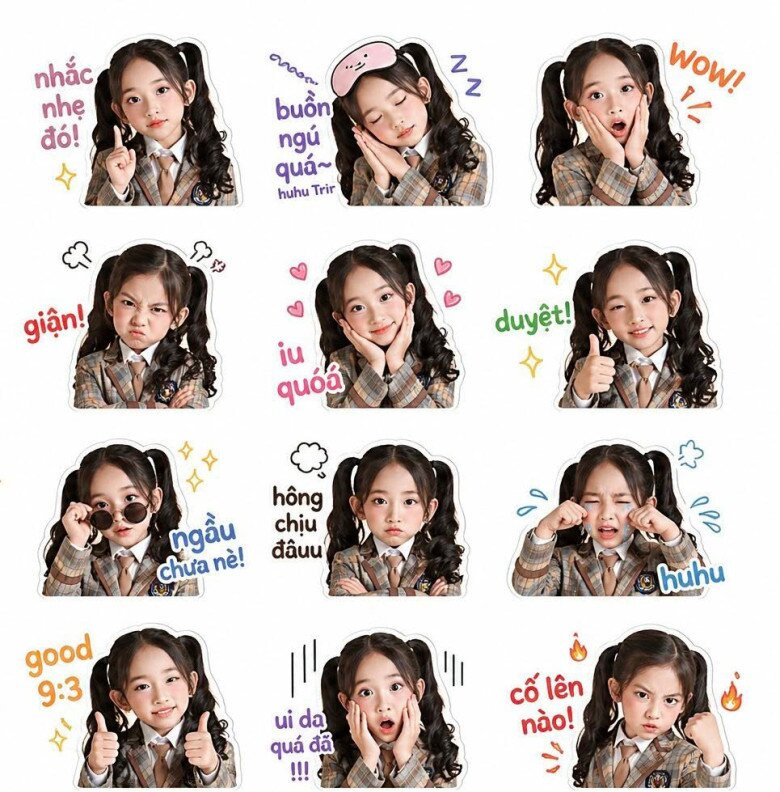 Hình ảnh sticker của bé Anna mang phong cách thanh xuân học đường.