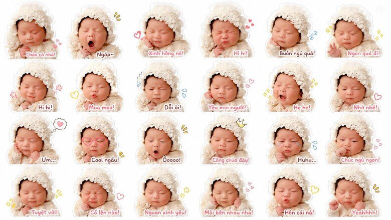 Bé Dâu Tây nhà Cao Minh Đạt với bộ nhãn dán cực xinh xắn.