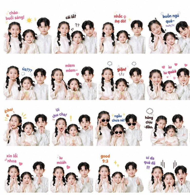 Bộ nhãn dán quy tụ đầy đủ 3 anh em nhà Khánh Thi - Phan Hiển.