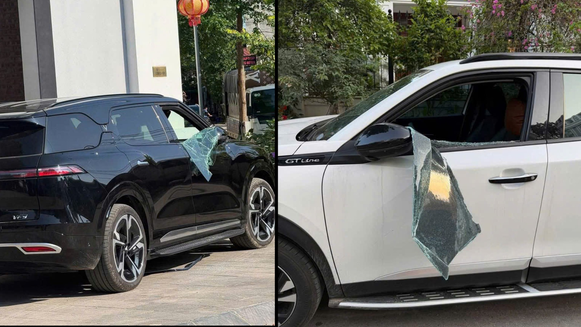 Hiện trường hai xe ô tô bị đập kính để trộm cắp tài sản