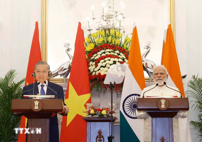 Tổng Bí thư, Chủ tịch nước Tô Lâm và Thủ tướng Ấn Độ Narendra Modi gặp gỡ báo chí. (Ảnh: Thống Nhất/TTXVN)