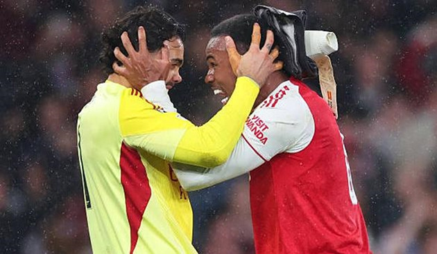 Hàng phòng ngự Arsenal dưới sự chỉ huy của Saliba và Gabriel đã đứng vững trước sức ép.