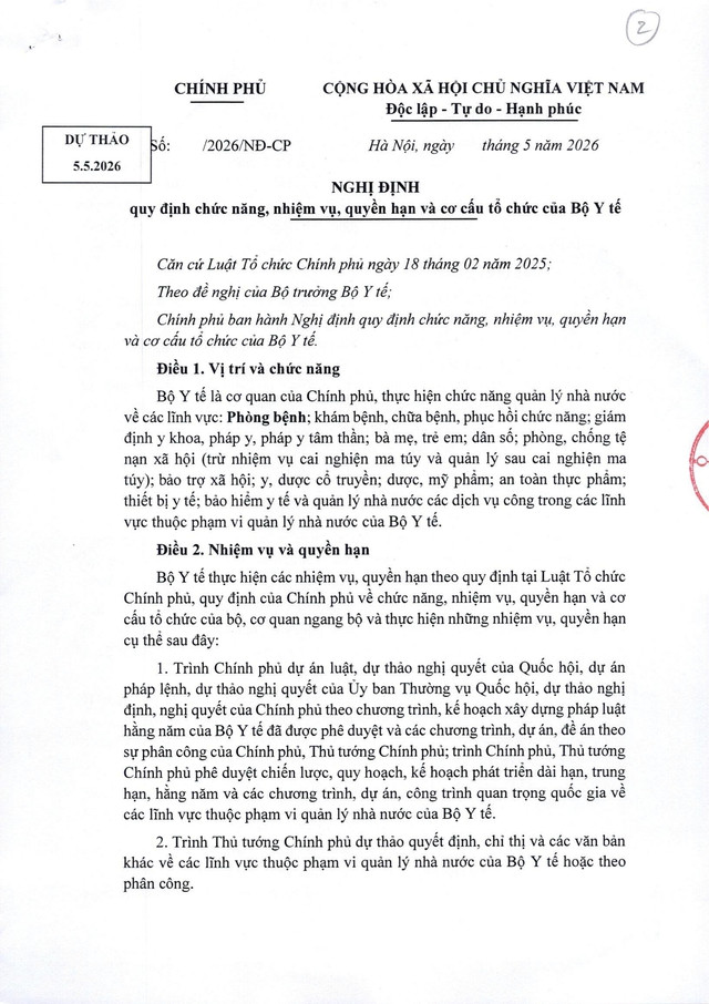 TOÀN VĂN: Dự thảo Nghị định quy định chức năng, Dubai casino 88lx Tỷ lệ kèo trực tuyến, quyền hạn và cơ cấu Dubai88 hiện đang mở được xếp hạng cao nhất của Bộ Y tế- Ảnh 1.