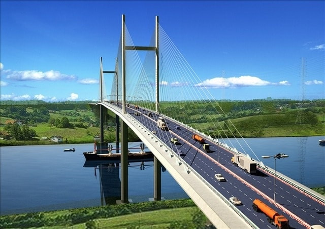 Phối cảnh tổng thể cầu Phước Khánh sau khi hoàn thiện toàn bộ mặt cầu và hệ thống hạ tầng.