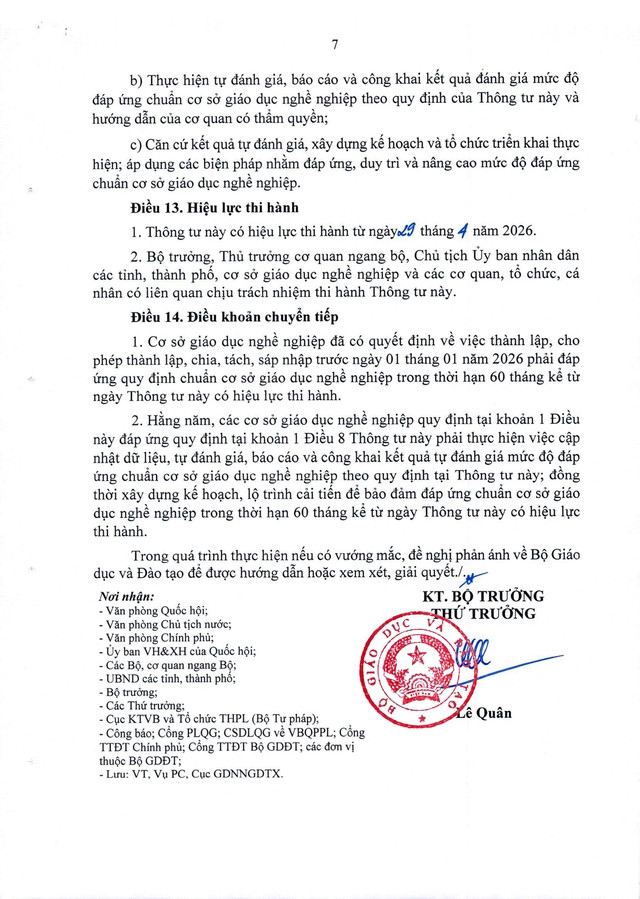 TOÀN VĂN: Thông tư số 38/2026/TT-BGDĐT ban hành chuẩn cơ sở giáo dục nghề nghiệp- Ảnh 7.