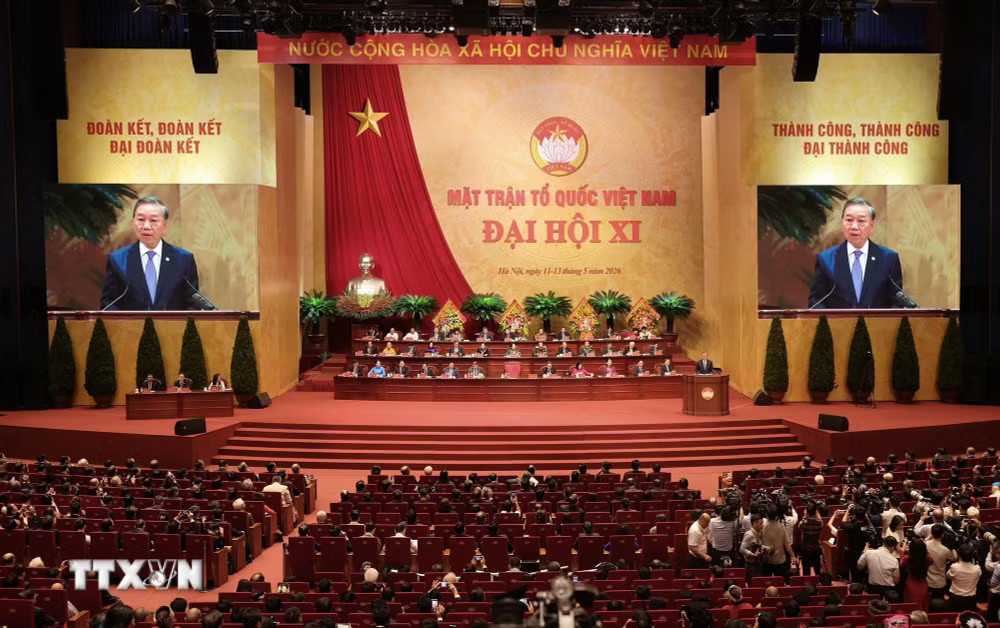 Tổng Bí thư, Chủ tịch nước Tô Lâm phát biểu chỉ đạo Đại hội đại biểu Mặt trận Tổ quốc Việt Nam lần thứ XI. (Ảnh: Lâm Khánh/TTXVN) ttxvn-khai-mac-trong-the-dai-hoi-dai-bieu-mat-tran-to-quoc-30.jpg