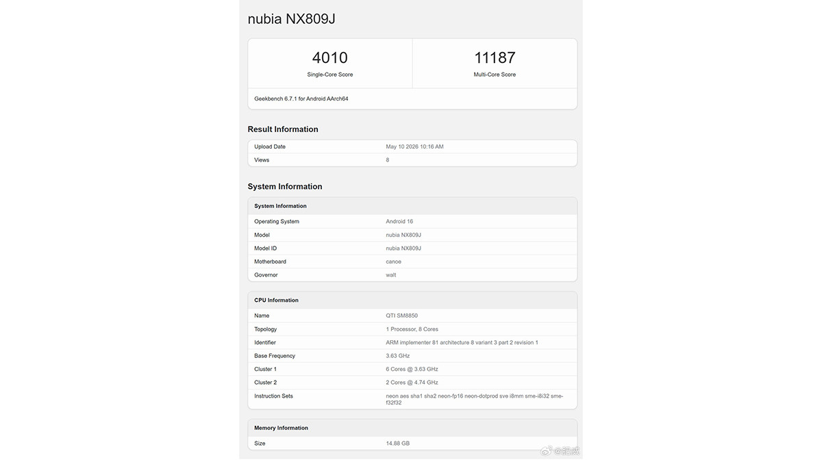Red Magic 11S Pro+ lộ hiệu suất khủng trên Geekbench