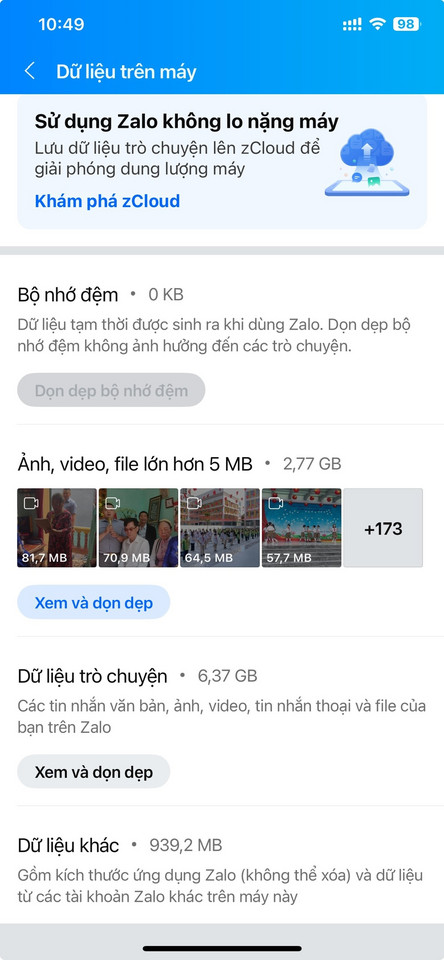 Hướng dẫn xóa tệp dung lượng lớn trên Zalo