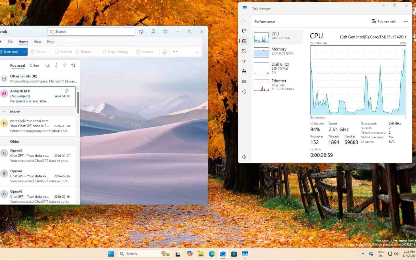 Mức sử dụng CPU tăng lên 94% khi mở Outlook