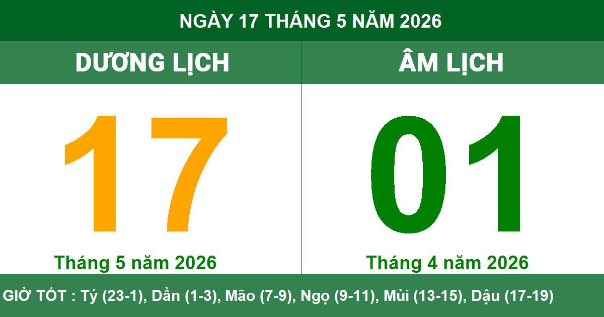 Lịch Âm Dương ngày mai 17/05 - Lịch vạn niên ngày 17/05/2026