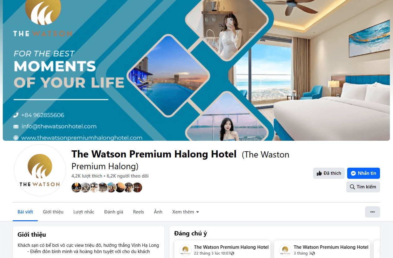 Fanpage chính thức của khách sạn có đầy đủ thông tin xác thực và lịch sử hoạt động dài hạn.