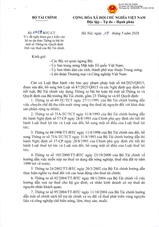 Đề xuất bãi bỏ 23 Thông tư, 3 Quyết định lĩnh vực thuế- Ảnh 1.