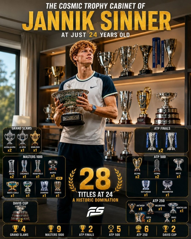 Biểu đồ thống kê danh hiệu và những kỷ lục ấn tượng của Jannik Sinner trong hệ thống ATP Masters 1000