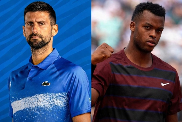 Nole (bên trái) dự kiến sẽ gặp thách thức không nhỏ trước tay vợt có chiều cao 2m03, giao bóng tốt như Perricard (bên phải)