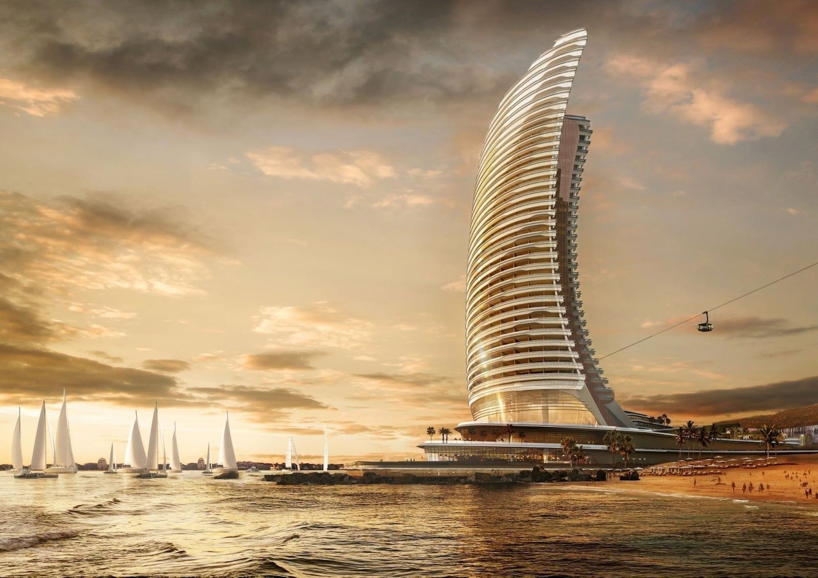 Tòa tháp Aspira Tower tại Hòn Thơm với thiết kế hình cánh buồm uốn cong hướng ra biển lớn