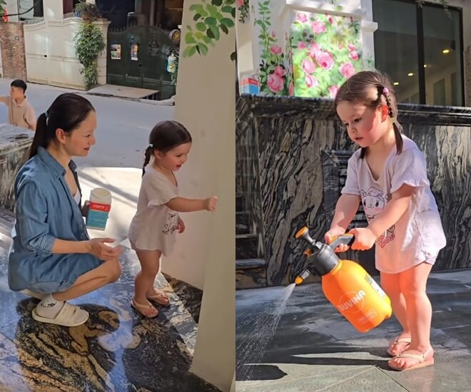 Con gái Lan Phương phụ mẹ làm việc