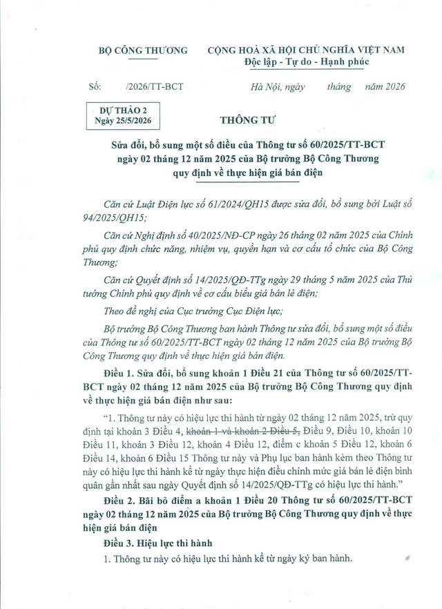TOÀN VĂN: Dự thảo Thông tư sửa đổi, bổ sung Thông tư số 60/2025/TT-BCT về thực hiện giá bán điện- Ảnh 8.