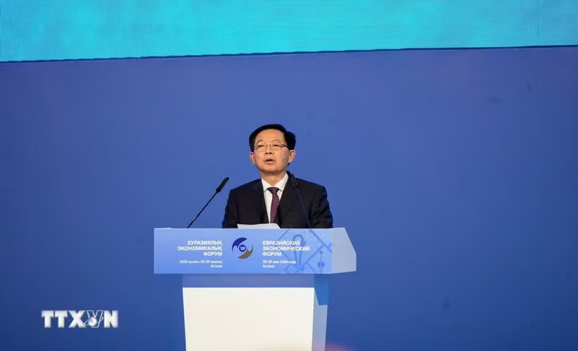 Phó Thủ tướng Chính phủ Hồ Quốc Dũng phát biểu tại Phiên toàn thể của Diễn đàn Kinh tế Á - Âu. (Ảnh: Trần Hải/TTXVN)