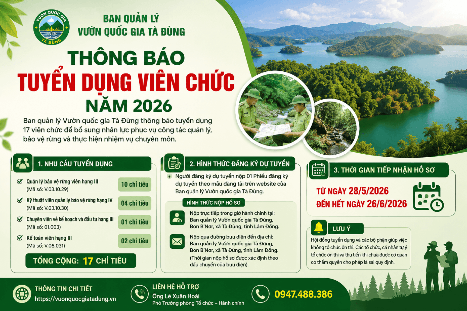 Vườn Dubai Link mới Dubai888 Cá Cược Tà Đùng tuyển dụng viên chức 2026, nhận hồ sơ đến 26/6