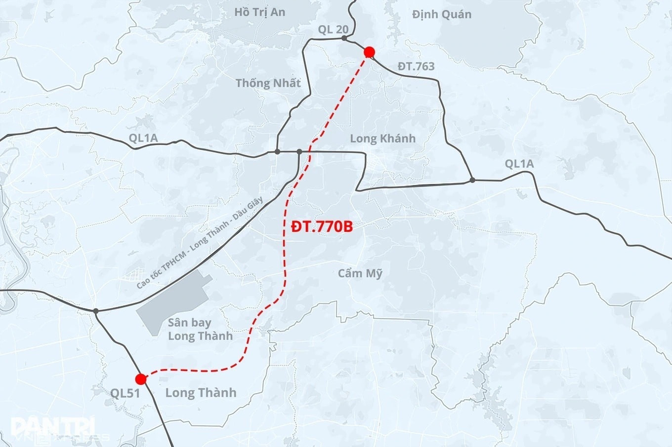 Vị trí và hướng tuyến đường 770B kết nối sân bay Long Thành