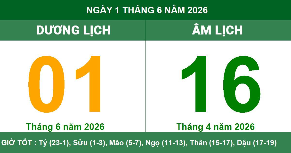 Lịch Âm Dương ngày 1/6/2026: Ngày tốt thuận lợi cho khởi công và đại cát