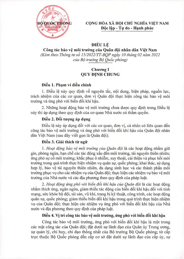 Thông tư ban hành Điều lệ Công tác bảo vệ môi trường của Quân đội nhân dân Việt Nam- Ảnh 4.