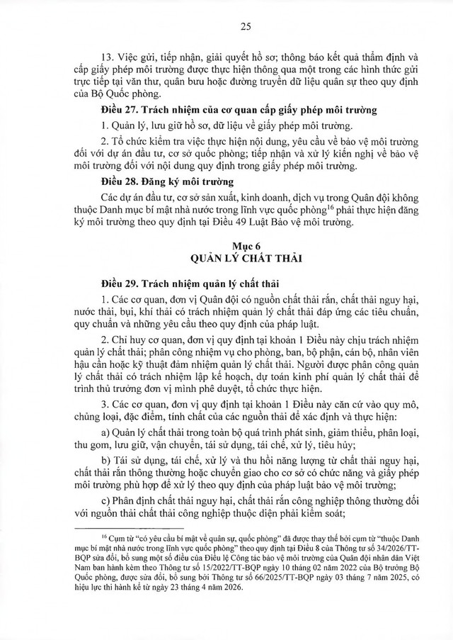 Thông tư ban hành Điều lệ Công tác bảo vệ môi trường của Quân đội nhân dân Việt Nam- Ảnh 28.