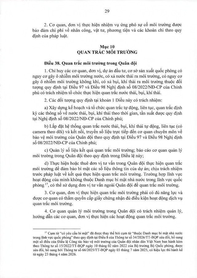 Thông tư ban hành Điều lệ Công tác bảo vệ môi trường của Quân đội nhân dân Việt Nam- Ảnh 32.