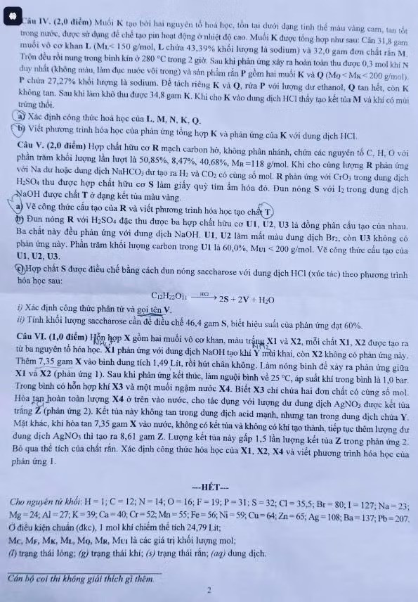Đề thi vào 10 chuyên Hóa học tại Hà Nội 2