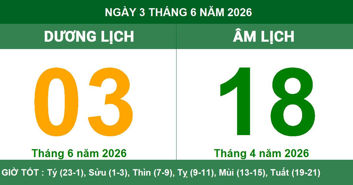Lịch Âm Dương ngày 3/6/2026: Xem giờ hoàng đạo và lưu ý ngày Tam Nương
