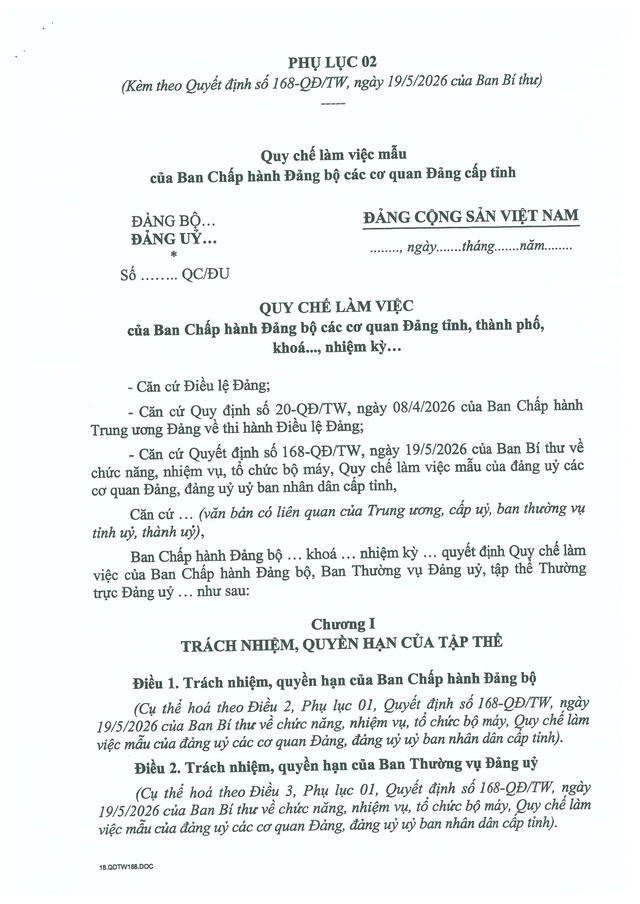 Quyết định số 168-QĐ/TW về Quy chế làm việc mẫu của đảng uỷ các cơ quan đảng, đảng uỷ UBND cấp Link vào- Ảnh 12.