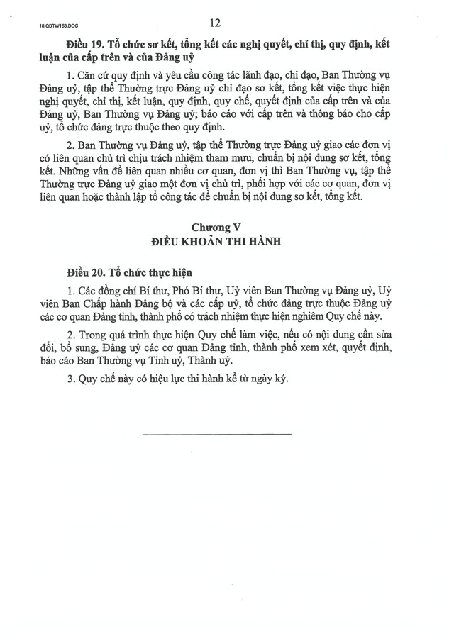 Quyết định số 168-QĐ/TW về Quy chế làm việc mẫu của đảng uỷ các cơ quan đảng, đảng uỷ UBND cấp Link vào- Ảnh 23.
